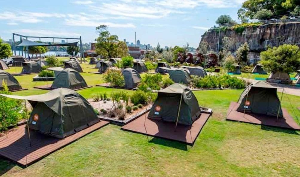 Camping tents at Cockatoo Island Camping, Sydney