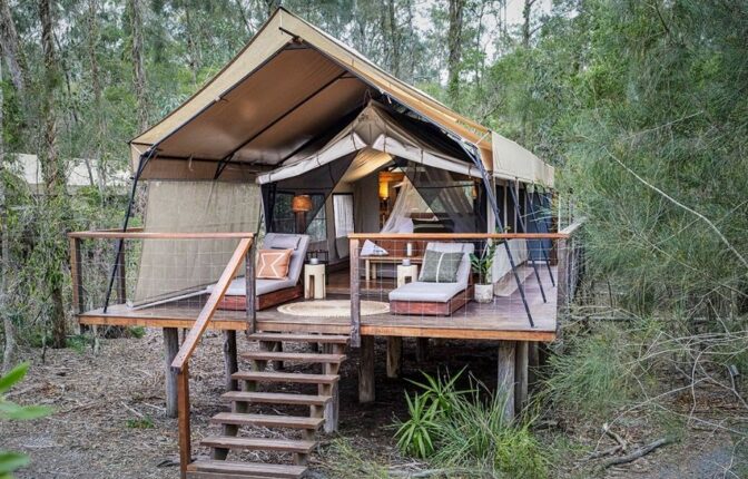 Glamping tent at Paperbark Camp, Jervis Bay