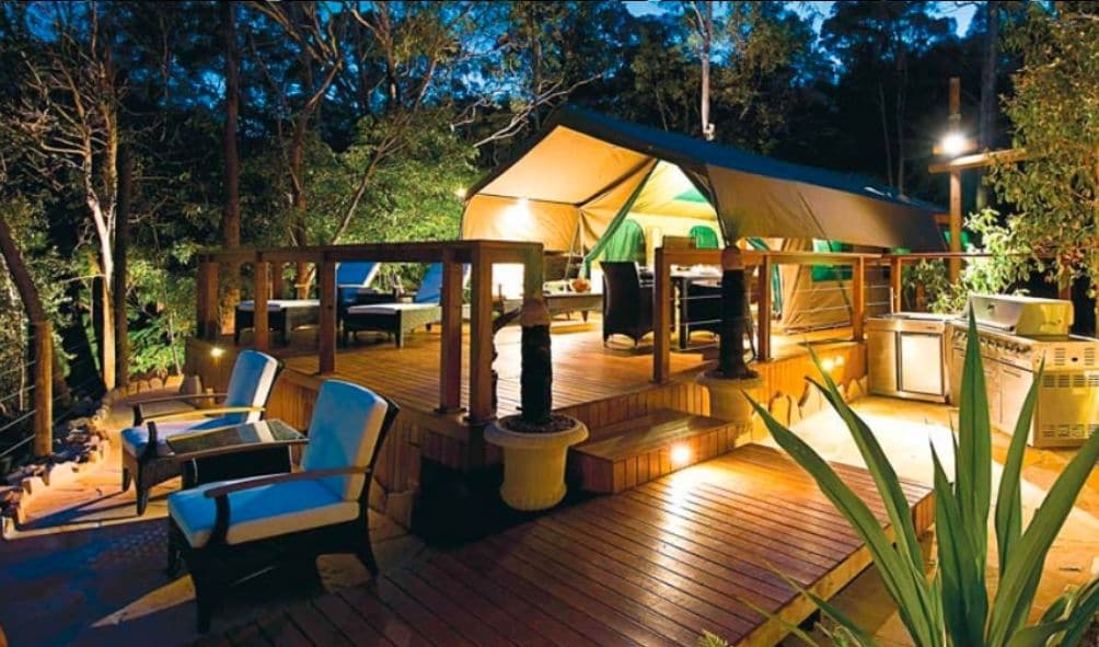 Glamping tent at Tandara Camp, Lane Cove National Park