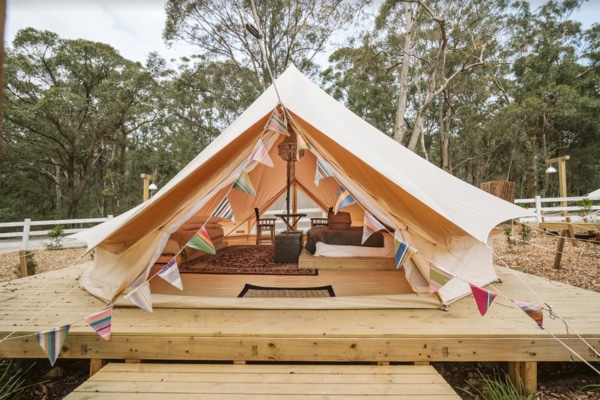 Glamping tent at The Woods Farm, Jervis Bay