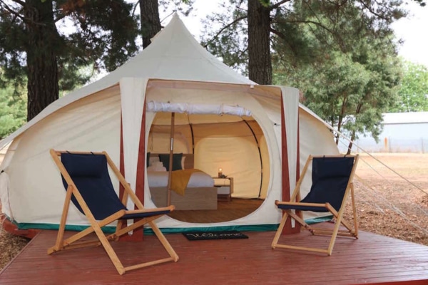 Glamping tent at Daylesford Holiday Park, Daylesford